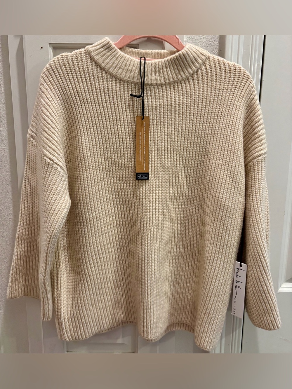 NWT NICOLE MILLER Cream Ribbed Mock-Neck Sweater - Women's Cozy Knit